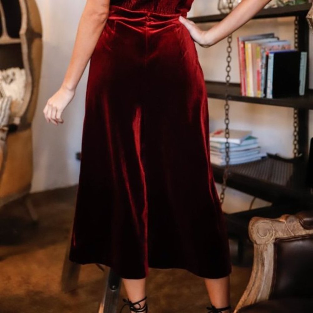 BURGUNDY Strapless Front Buckle Belt Jumpsuit - Picture 7 of 8